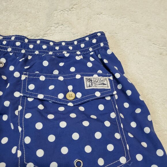Vintage Polo Ralph Lauren Blue White Polka Dot Swimsuit Swim Trunks Men XXL - Picture 10 of 12